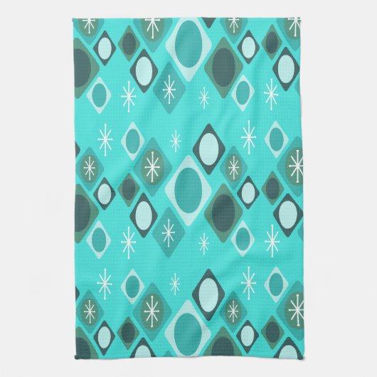 Diamonds Ovals Starbursts Turquoise Theedoek (Verticaal)