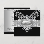 Diamonds Parels Black Verjaardag Party Uitnodiging (Voorkant / Achterkant)