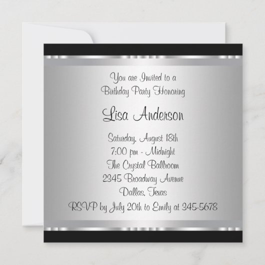 Diamonds Parels Black Verjaardag Party Uitnodiging (Achterkant)