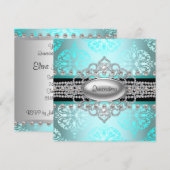 Diamonds Parels Blauwgroen Blauw Quinceanera Kaart (Voorkant / Achterkant)