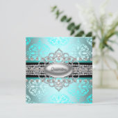 Diamonds Parels Blauwgroen Blauw Quinceanera Kaart (Staand voorkant)