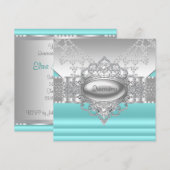 Diamonds Parels Blauwgroen Blue Quinceanera Uitnod Kaart (Voorkant / Achterkant)