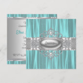 Diamonds Parels Blauwgroen Blue Quinceanera Uitnod Kaart (Voorkant / Achterkant)