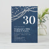 Diamonds Parels Denim Elegant Classy 30ste Verjaar Kaart (Staand voorkant)