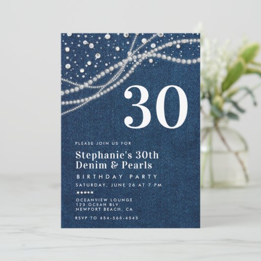 Diamonds Parels Denim Elegant Classy 30ste Verjaar Kaart (Staand voorkant)