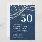 Diamonds Parels Denim Elegant Classy 50ste Verjaar Kaart (Voorkant)