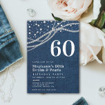 Diamonds Parels Denim Elegant Classy 60ste Verjaar Kaart<br><div class="desc">Een moderne,  elegante en stijlvolle 60e verjaardagsfeestuitnodiging sjabloon voor vrouwen met een denim achtergrond,  parelsnoeren en glitter (dit zijn digitale effecten) en moderne typografie in parelwit. Een chique "denim en parels" ontwerp voor een vrouw die zestig jaar wordt,  op haar zestigste verjaardag.</div>