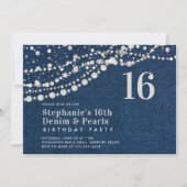 Diamonds Parels Denim Elegant Classy Chic Sweet 16 Kaart (Voorkant)