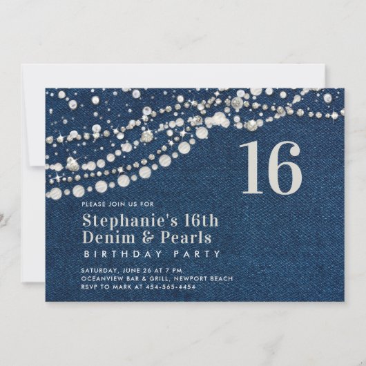 Diamonds Parels Denim Elegant Classy Chic Sweet 16 Kaart (Voorkant)