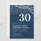 Diamonds Parels Denim Modern Classy 30e verjaardag Kaart (Voorkant)