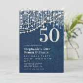 Diamonds Parels Fringe Jean Denim 50e verjaardag Kaart (Staand voorkant)