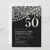 Diamonds Parels Fringe Zwart Wit 50ste verjaardag Kaart (Voorkant)