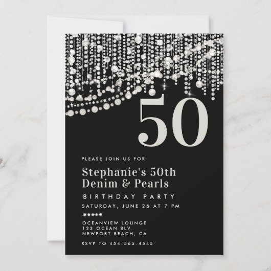 Diamonds Parels Fringe Zwart Wit 50ste verjaardag Kaart (Voorkant)