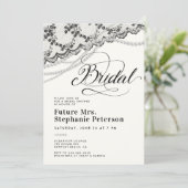 Diamonds Parels Kant Zwart Ivoor Vrijgezellenfeest Kaart (Staand voorkant)