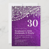 Diamonds Parels Paarse Glitter Chic 30e Verjaardag Kaart (Voorkant)