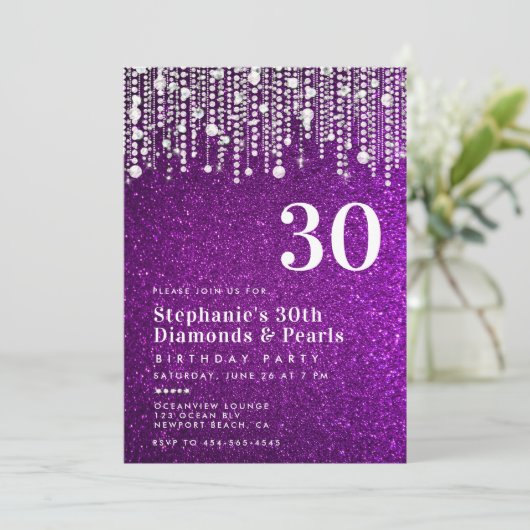 Diamonds Parels Paarse Glitter Glitz 30e Verjaarda Kaart (Staand voorkant)
