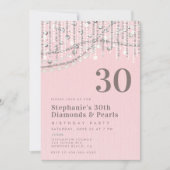 Diamonds Parels  Roze Elegant 30e Verjaardag Kaart (Voorkant)