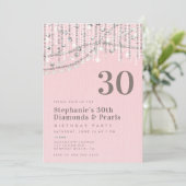 Diamonds Parels  Roze Elegant 30e Verjaardag Kaart (Staand voorkant)