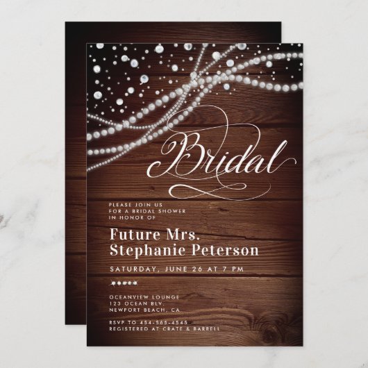 Diamonds Parels Rustiek Hout Chique Mrs Vrijgezell Kaart (Voorkant / Achterkant)