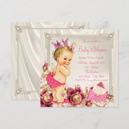 Diamonds Parels Satijn Roze Prinses Baby shower Kaart (Voorkant / Achterkant)
