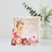 Diamonds Parels Satijn Roze Prinses Baby shower Kaart (Staand voorkant)