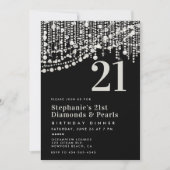 Diamonds Parels Zwart Wit 21e Verjaardag Diner Kaart (Voorkant)