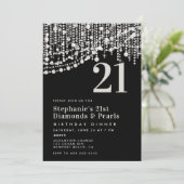 Diamonds Parels Zwart Wit 21e Verjaardag Diner Kaart (Staand voorkant)