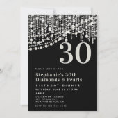 Diamonds Parels Zwart Wit 30e Verjaardag Diner Kaart (Voorkant)