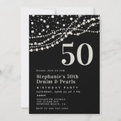 Diamonds Parels Zwart Wit Elegant 50e verjaardag Kaart (Voorkant)