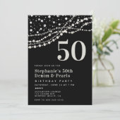 Diamonds Parels Zwart Wit Elegant 50e verjaardag Kaart (Staand voorkant)