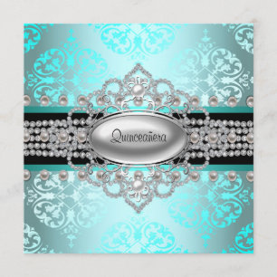 Diamonds Pearls Blauwgroen Blue Quinceanera Kaart