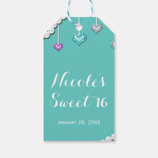 Diamonds & Pearls Bling Jewels Glam Birthday Party Cadeaulabel (Achterkant)