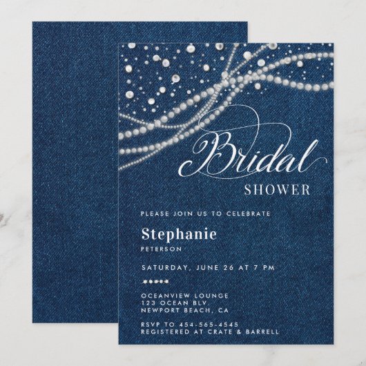 Diamonds Pearls Denim Elegant Classy Vrijgezellenf Kaart (Voorkant / Achterkant)