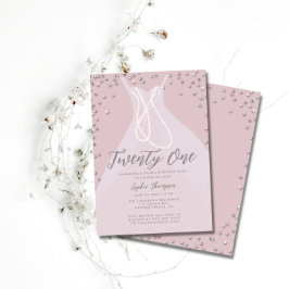 Diamonds Pearls Elegant Dress Pink 21st Bday Bash Kaart