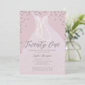 Diamonds Pearls Elegant Dress Pink 21st Bday Bash Kaart (Staand voorkant)