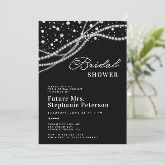 Diamonds Pearls Elegant Zwart Wit Vrijgezellenfees Kaart (Staand voorkant)