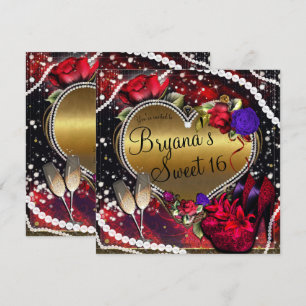 Diamonds Pearls Heart High Heels Sweet 16 Kaart