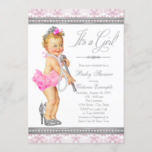 Diamonds Pearls High Hiel Little Lady Baby shower Kaart