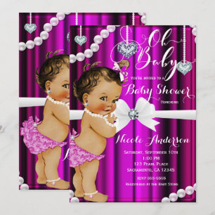 Diamonds & Pearls Hot Roze Vintage Baby Shower Kaart