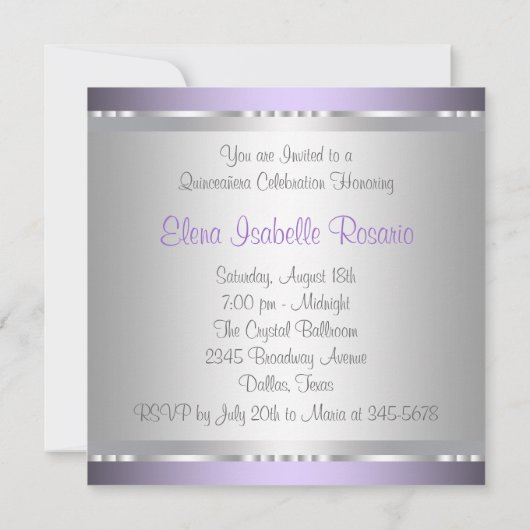 Diamonds Pearls Paarse Quinceanera Uitnodigingen (Achterkant)