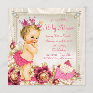 Diamonds Pearls Satin Pink Princess Baby shower Kaart