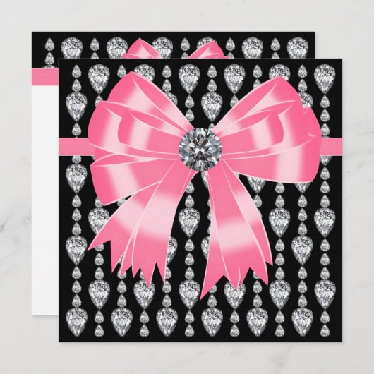 Diamonds Pink Black Party Invitation Sjabloon Kaart (Voorkant / Achterkant)
