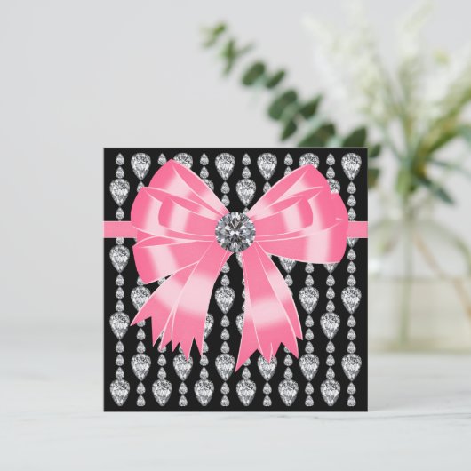Diamonds Pink Black Party Invitation Sjabloon Kaart (Staand voorkant)