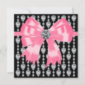 Diamonds Pink Black Party Invitation Sjabloon Kaart (Voorkant)