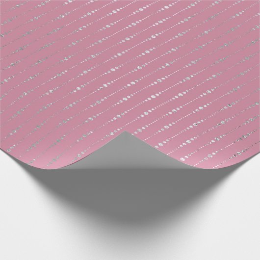 Diamonds Pink Silver Stripes Stippen Drops Vip Cadeaupapier (Hoek)