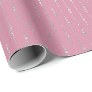 Diamonds Pink Silver Stripes Stippen Drops Vip Cadeaupapier