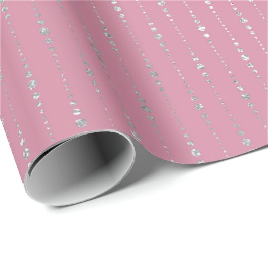 Diamonds Pink Silver Stripes Stippen Drops Vip Cadeaupapier (Rol Hoek)
