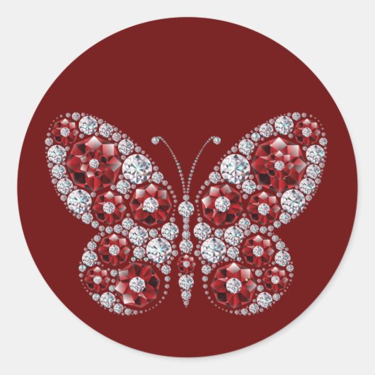 Diamonds Red Rhinestone Butterfly Ronde Sticker (Voorkant)