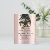 Diamonds Roos Gold Black Masquerade Sweet 16 Uitnodiging Briefkaart (Staand voorkant)