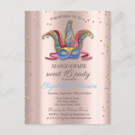 Diamonds Roos Gold Colorful Masque Sweet 16 Uitnodiging Briefkaart